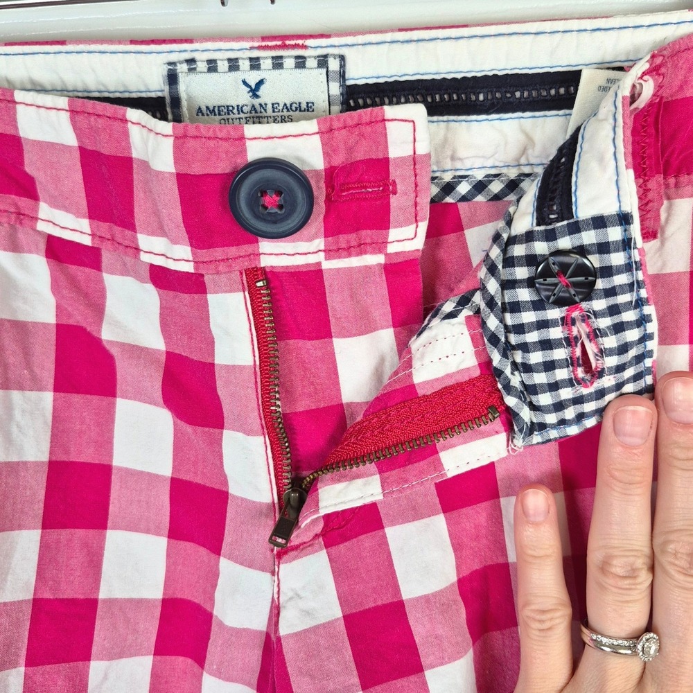 American Eagle Y2K Live Your Life pink white gingham plaid shorts women's 6 - Picture 5 of 9